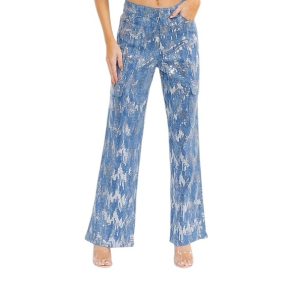 Hot & Delicious Denim - Hot & Delicious Wide Leg Sequin Cargo Denim